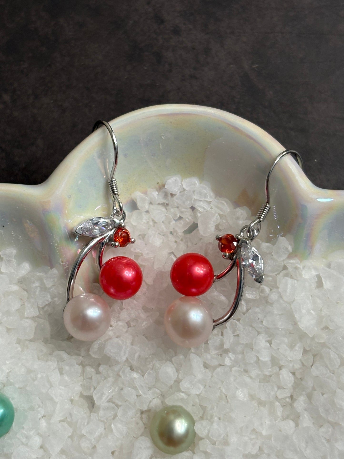Blushing Cherry Pearl Drop Earrings