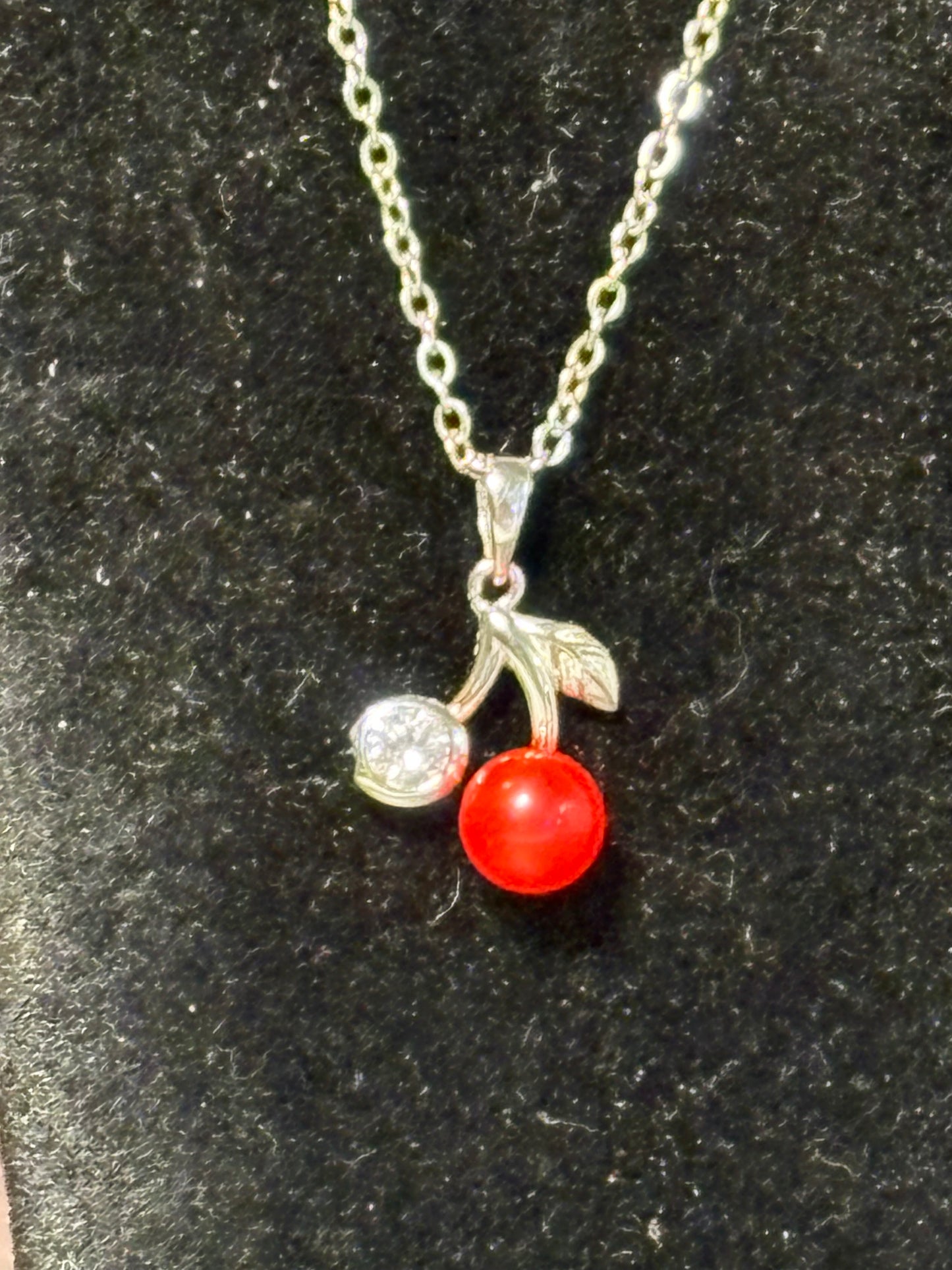 Cherry CZ and Pearl Pendant