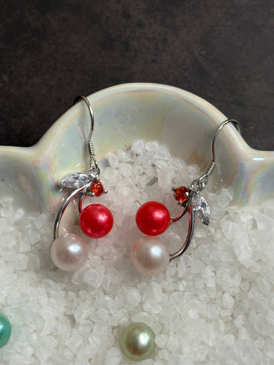 Blushing Cherry Pearl Drop Earrings