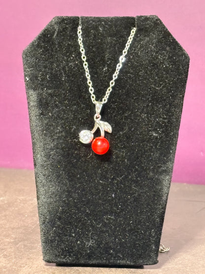 Cherry CZ and Pearl Pendant